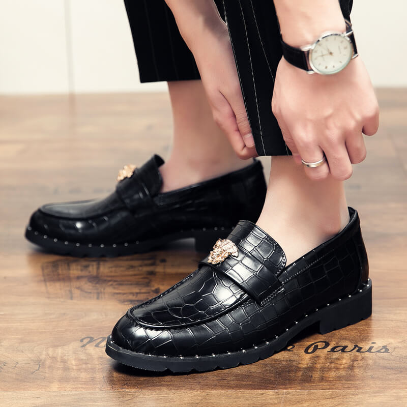 Men's Crocodile Print Business Casual Leather Loafers