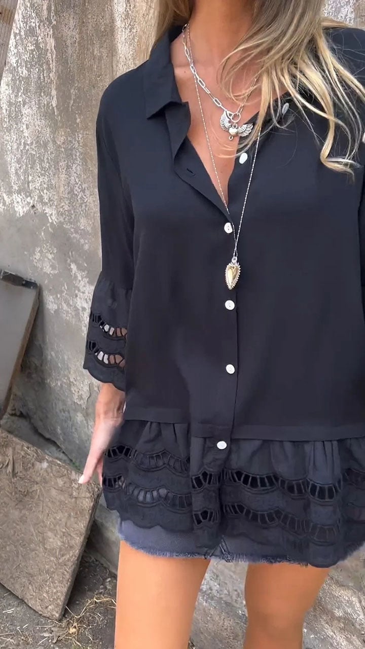 Mid-sleeve Shirt with Hollow Patchwork Design (Buy 2 Free Shipping)