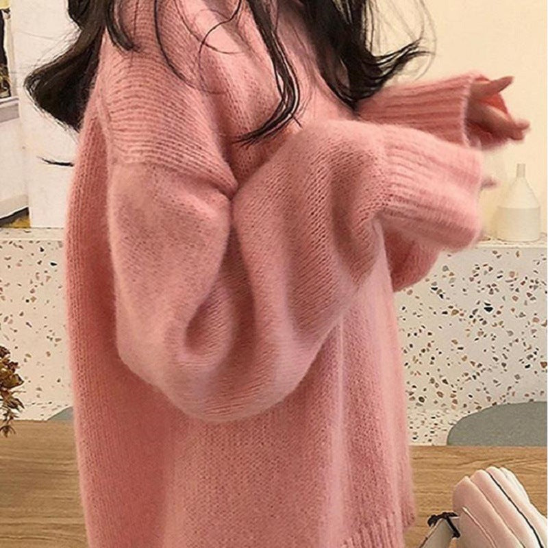 Women's Korean-Style Solid Color Round Neck Sweater