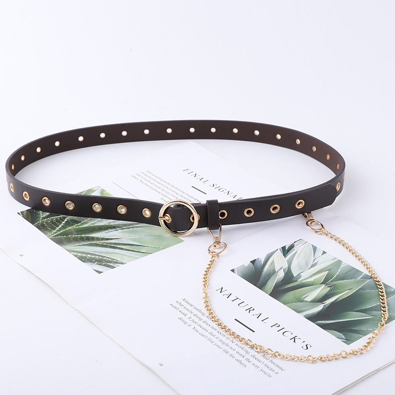 Fashion round buckle belt female full hole hollow decorative gas eye belt with casual casual chain pants  Tape
