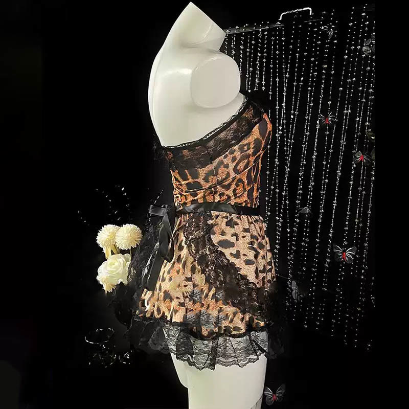 Leopard Print Lace Maid Lingerie Dress