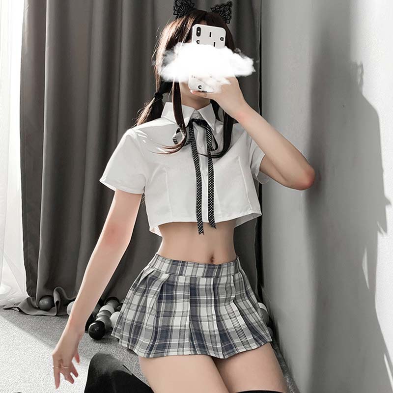 JK Uniform Nightdress Stockings Lingerie Plaid Dress