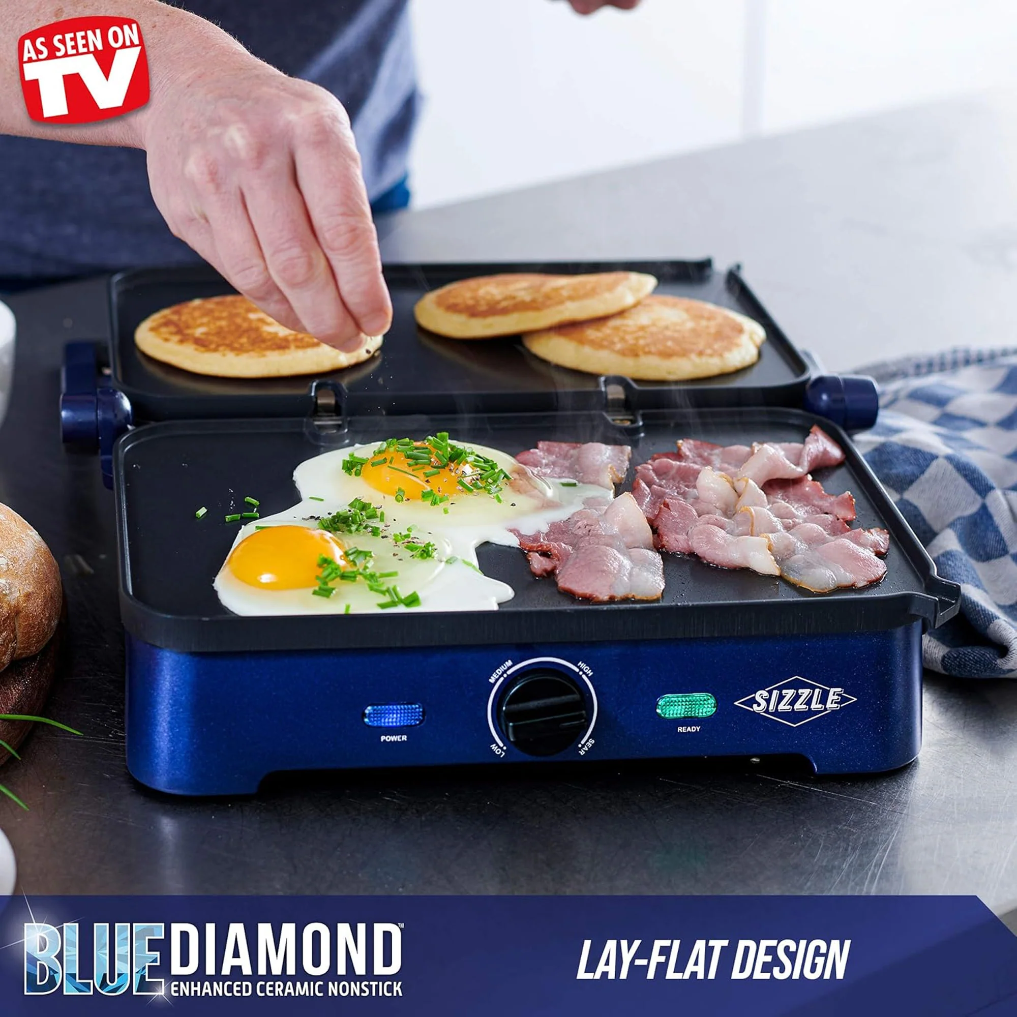 Blue Diamond Sizzle Deluxe Electric Griddle and Grill Pan Plates