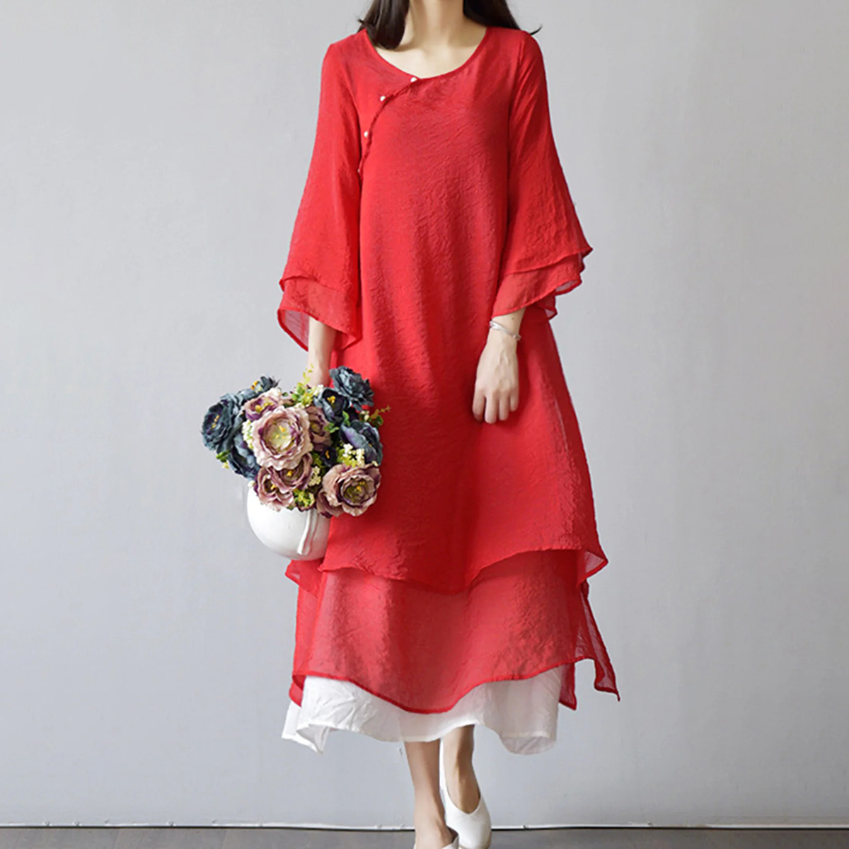 Comfy Slit Round Neck Maxi Dress