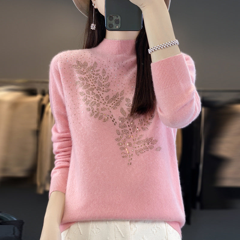 Women's Loose Versatile Semi-High Neck Knitted Sweater