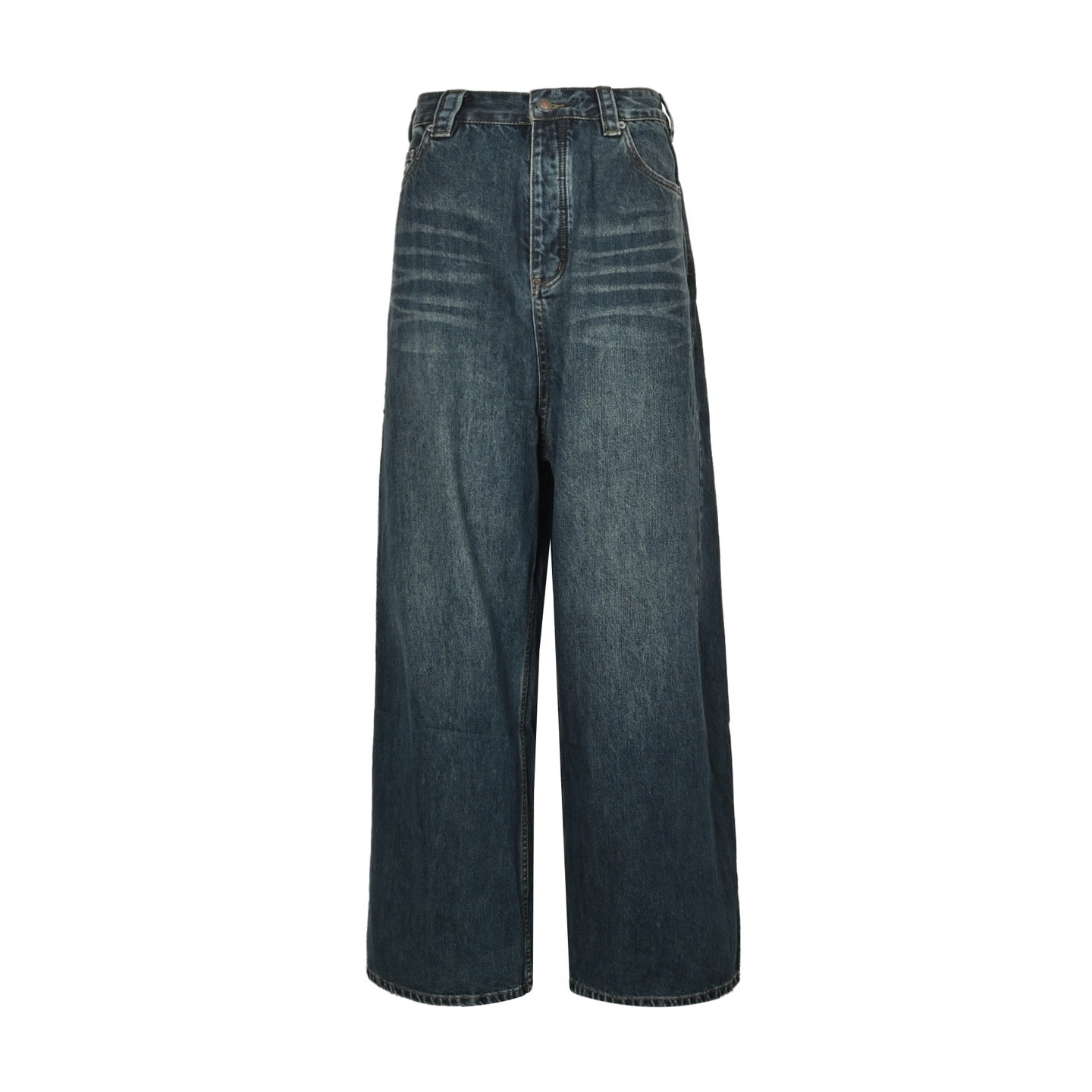 Balenciaga 25ss pocket embroidery washed and distressed straight-leg loose-fit jeans