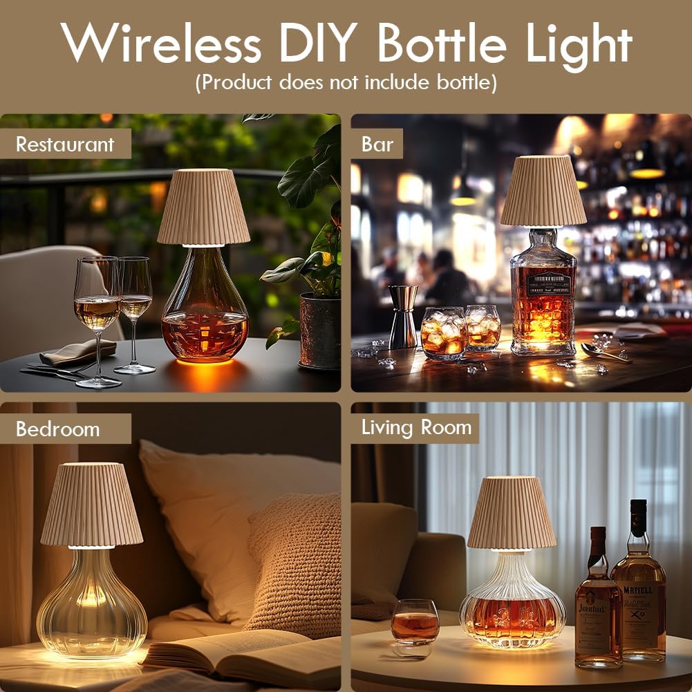 🔥Last Day 50% OFF🔥Wireless Bottle Lamp Shades for Table Lamps, 3-Level Brightness Rechargeable Touch Lamps