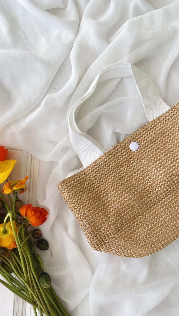 Contrast White Handles Woven Bag