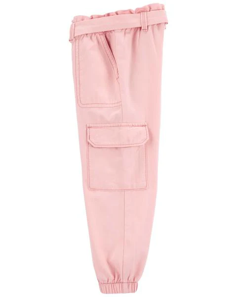 Oshkosh Floral Print Lettuce Hem Ribbed Top with Soft Cotton 42% LENZING™ ECOVERO™ Paperbag Cargo Pants