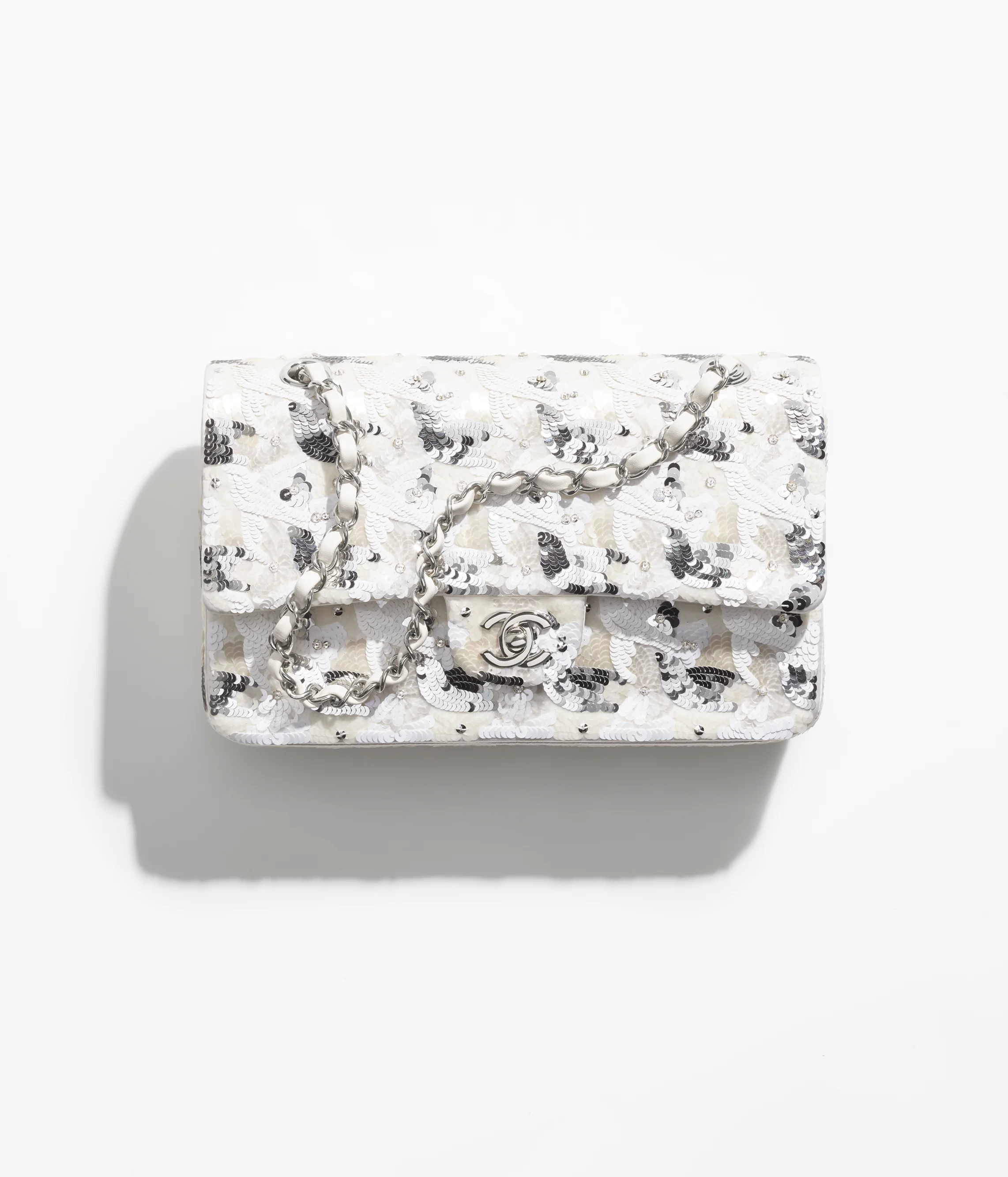 Chanel Classic 11.12 Handbag Embroidered satin, sequins, glass pearls and silver-tone metal A01112-B20591-U0972