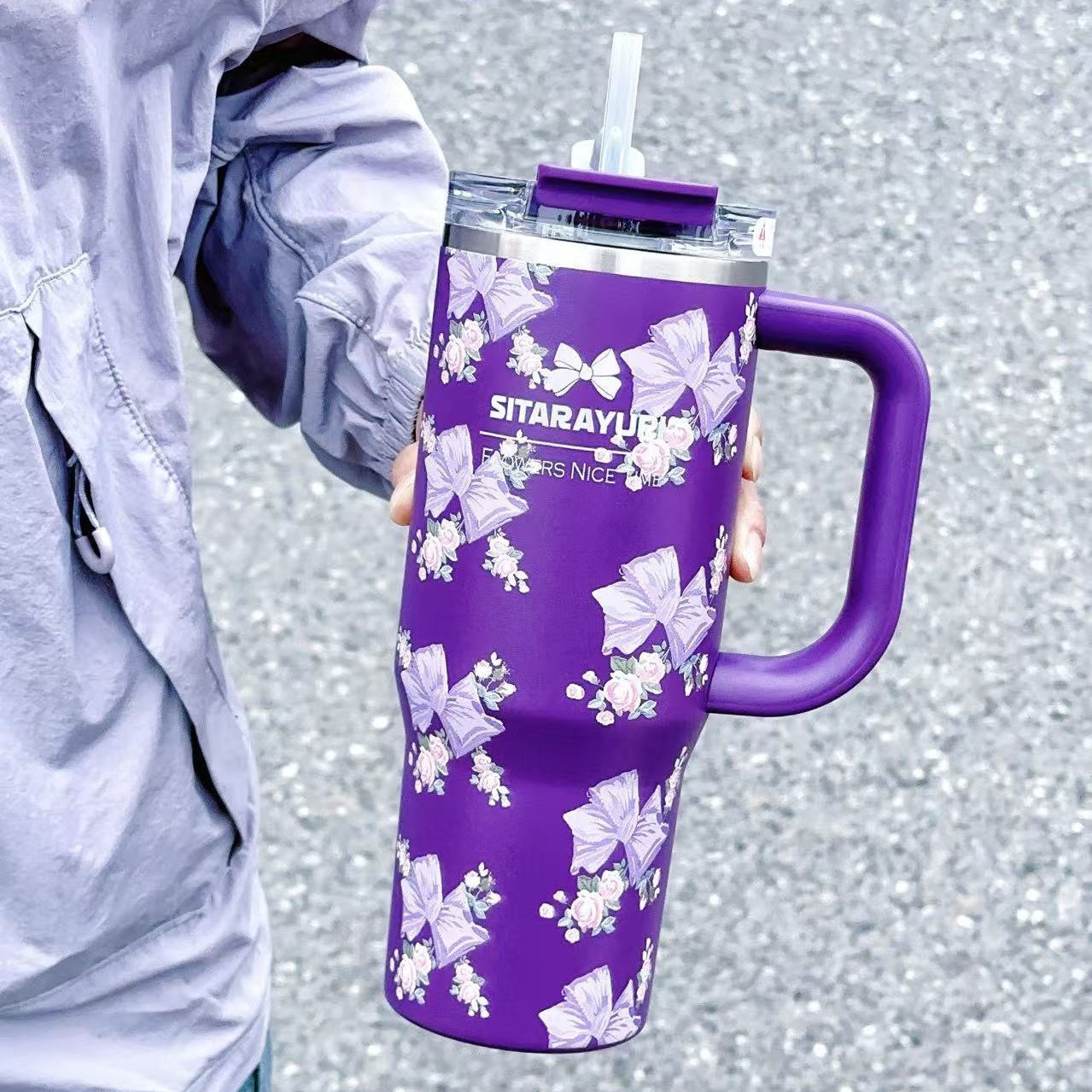 Giant Handle Straw Cup 304 Stainless Steel Large Capacity Car Insulated Cup Ice King Cup