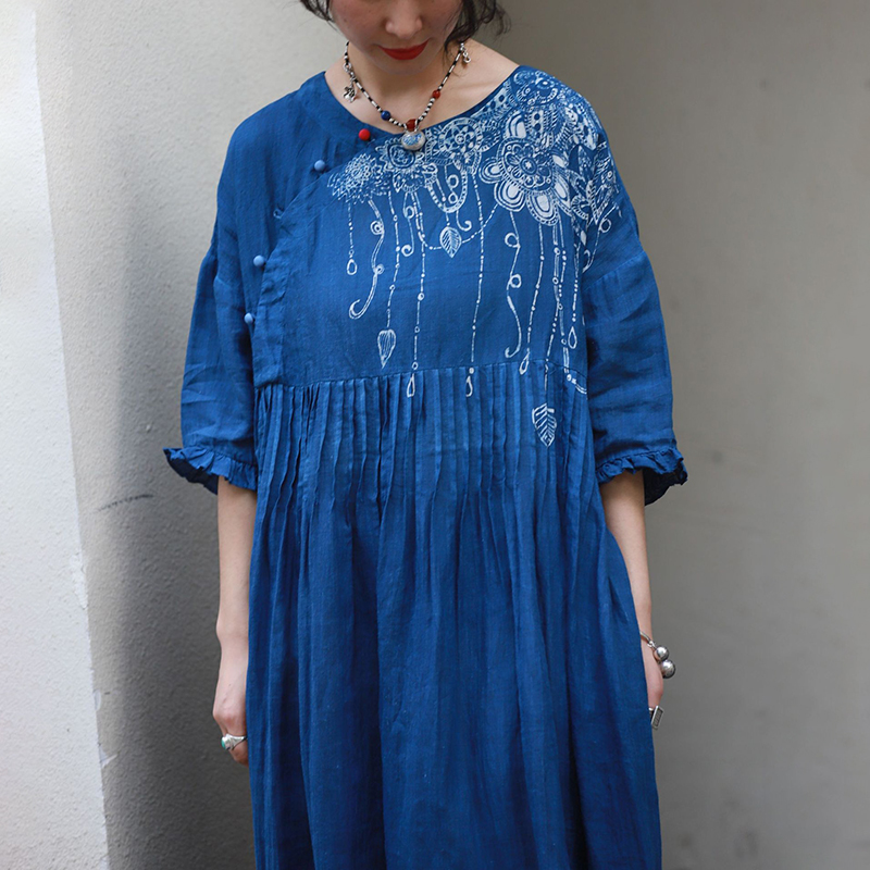 Vintage Pleat Comfy Casual Maxi Dress
