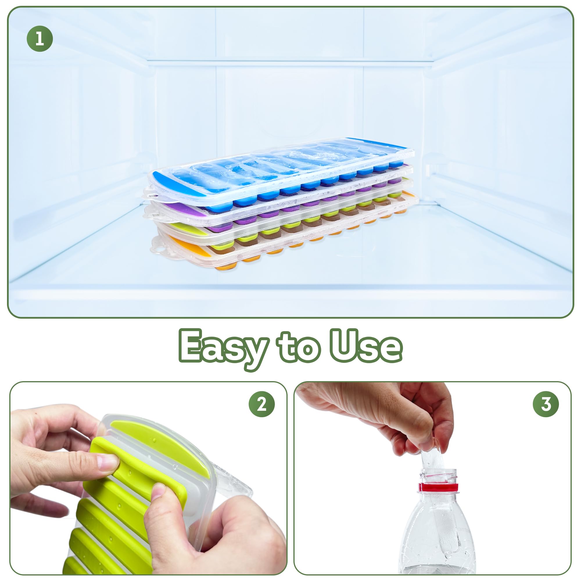 Silicone Ice Cube Tray, BPA-Free, Ideal for Water Bottles & Sports Bottles, Flexible & Stackable Design for Quick Release, Ice Cube Trays for Freezer(11.6