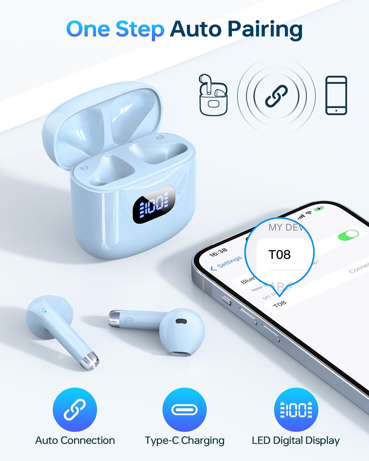 Wireless Earbuds, Bluetooth 5.3 Headphones 40Hrs Playtime with Charging Case, IPX5 Waterproof Stereo in-Ear Earphones with Microphone for iOS Android Cell Phone Sports Workout, Black