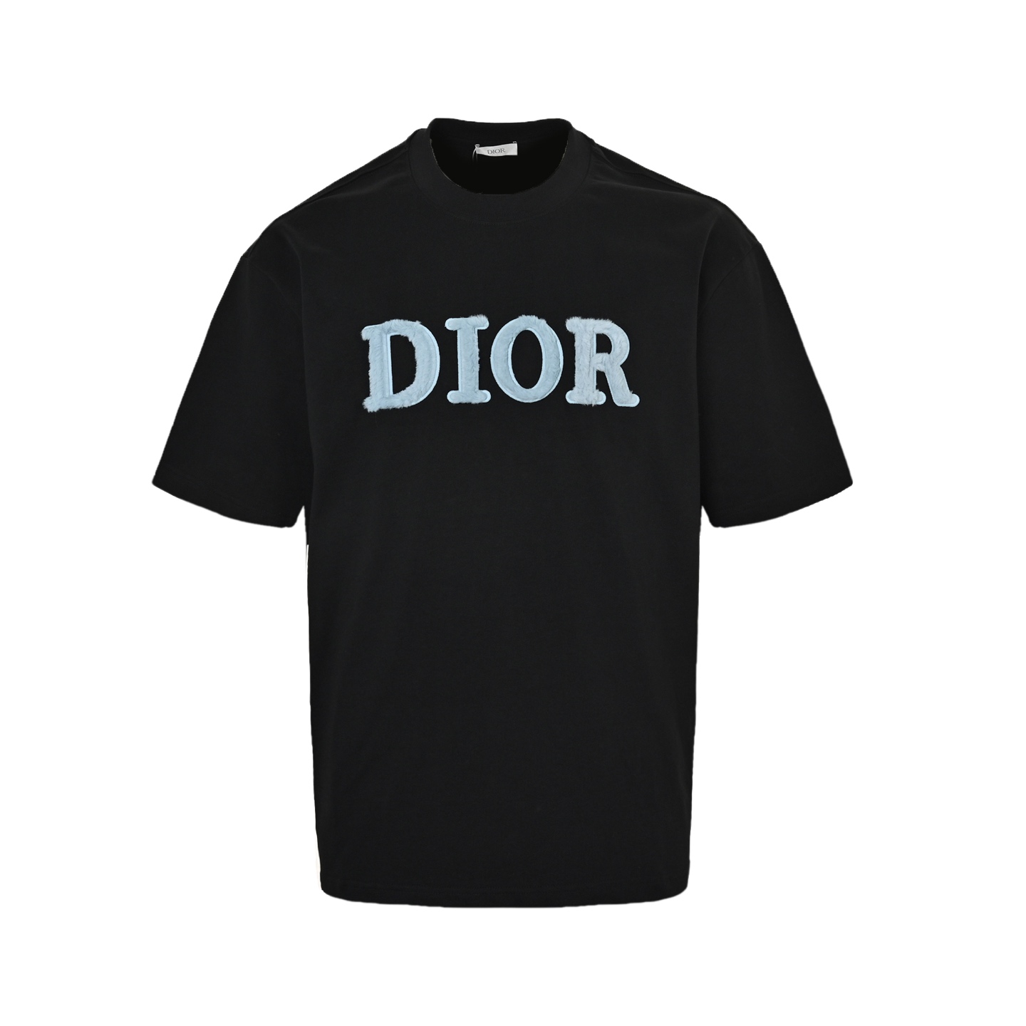 Dior 25ss blue flocked letter embroidered short sleeve