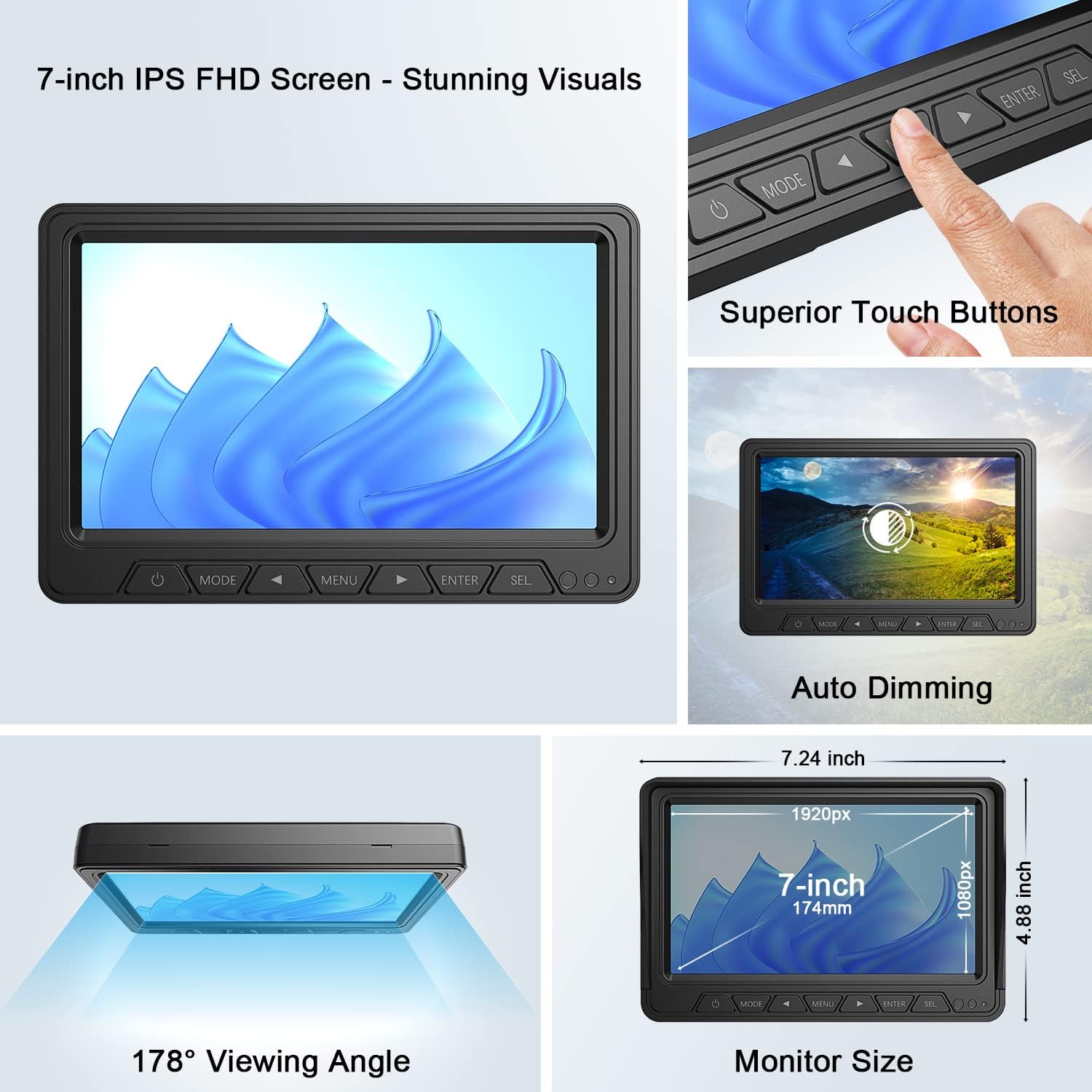 Fookoo HD Wireless RV Backup Camera System 1080P 7