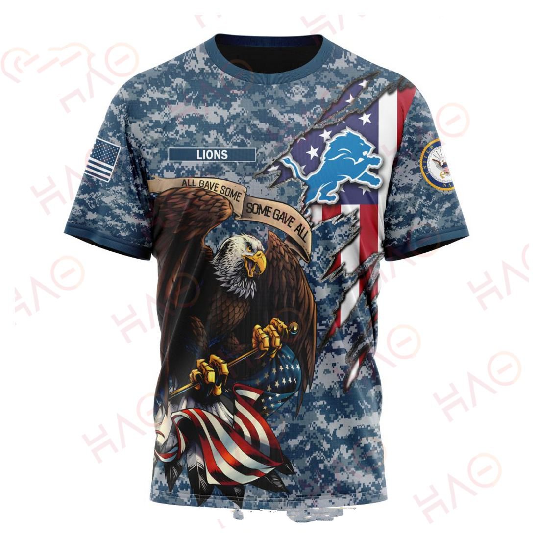 DETROIT LIONS 3D HOODIE US NAVY VETERANS