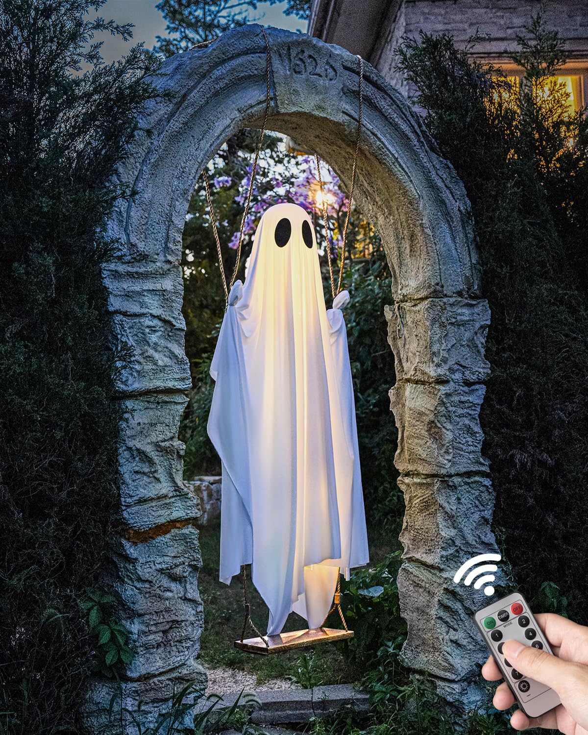 🔥ON SALE🔥Hanging Swing Ghost Halloween Decor with String Lights