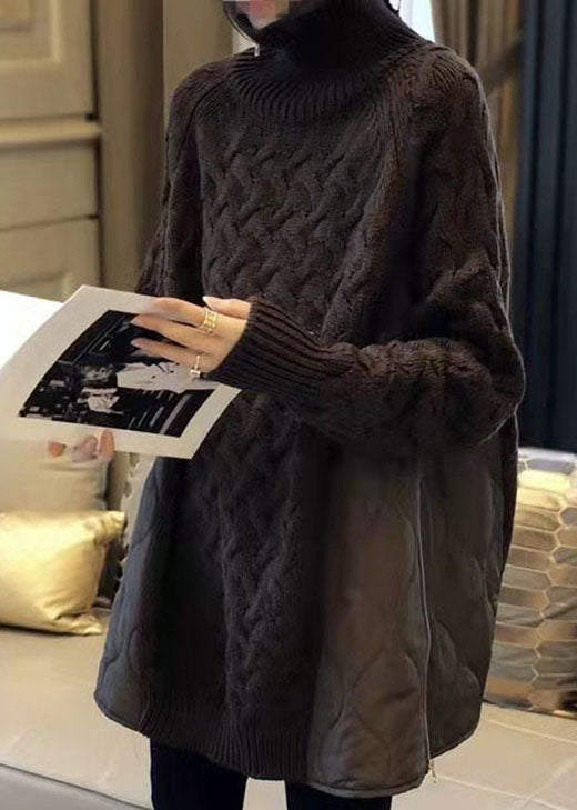 Women Coffee Turtleneck Patchwork Thick Fall Sweater