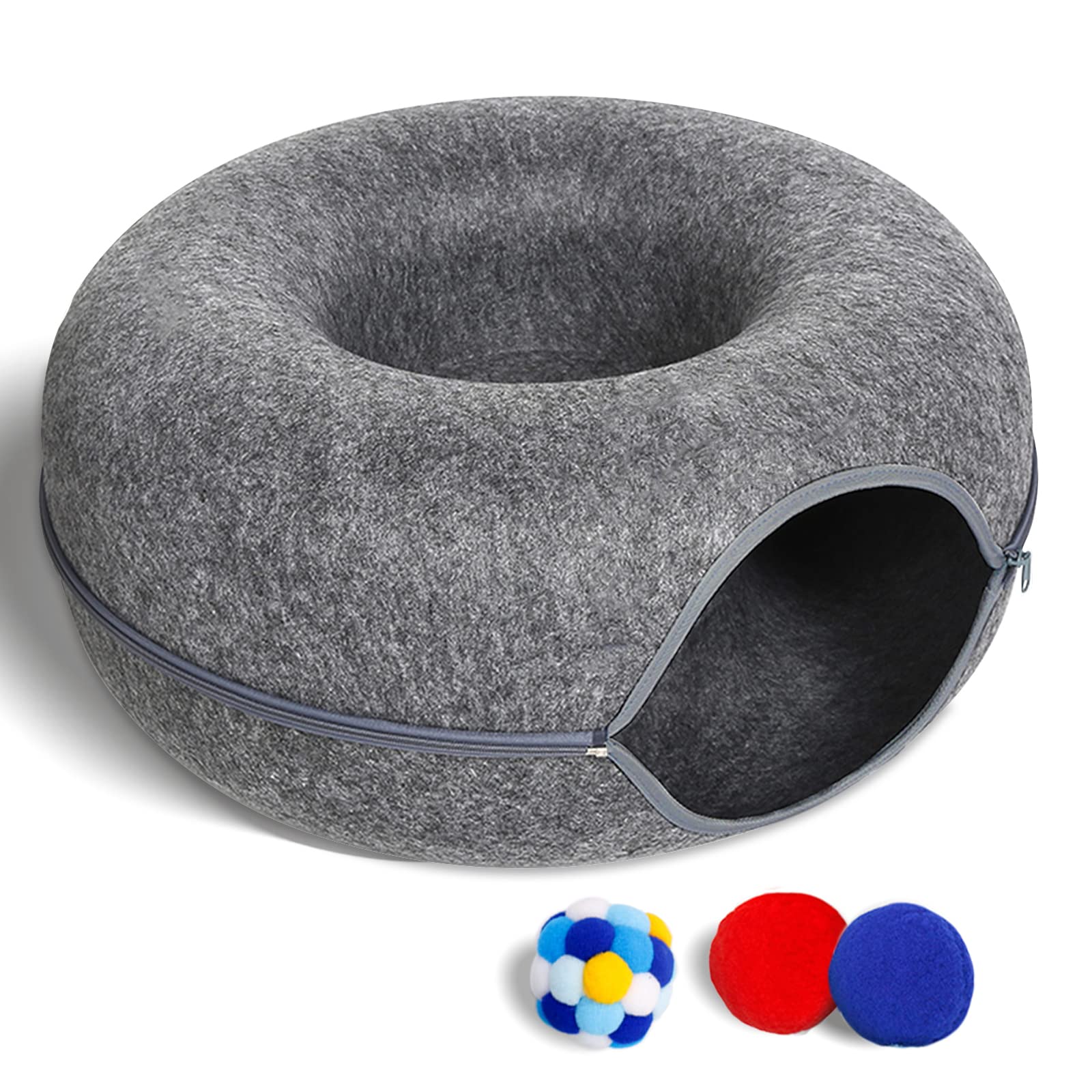 Large Cat Tunnel Bed for Indoor Cats, Scratch Resistant Donut Cat Bed, Up to 30 Lbs
