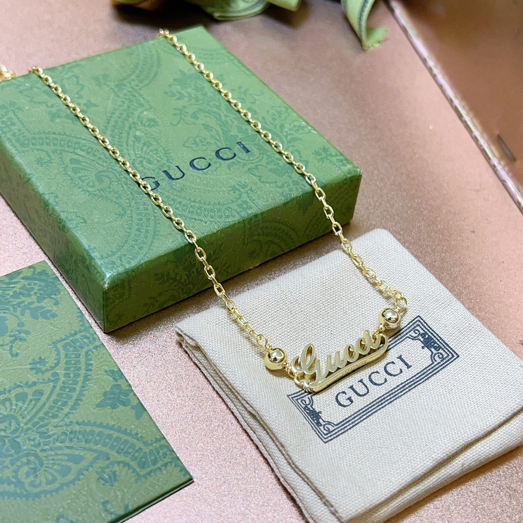 Gucci Font Gold Necklace