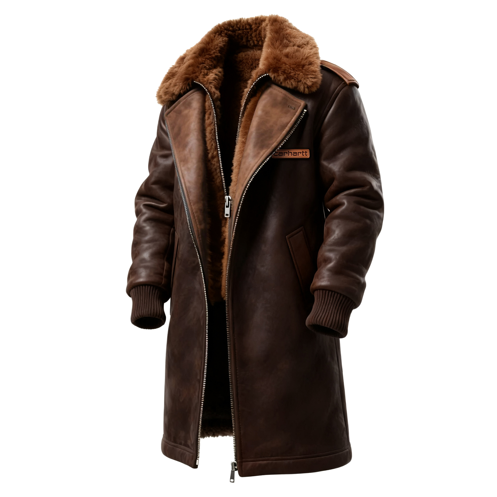 Winter Essential Longline Aviator Jacket with Detachable Fur Collar