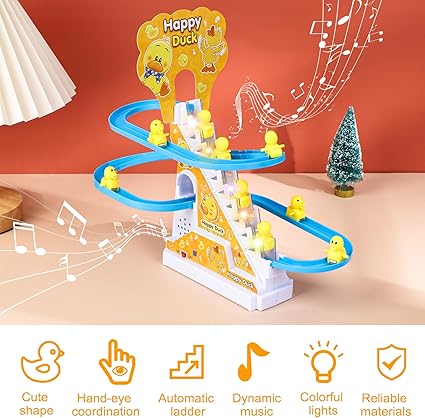 🦆🦆Funny automatic stair climbing duck cartoon track set💡♫ (with lights and music)