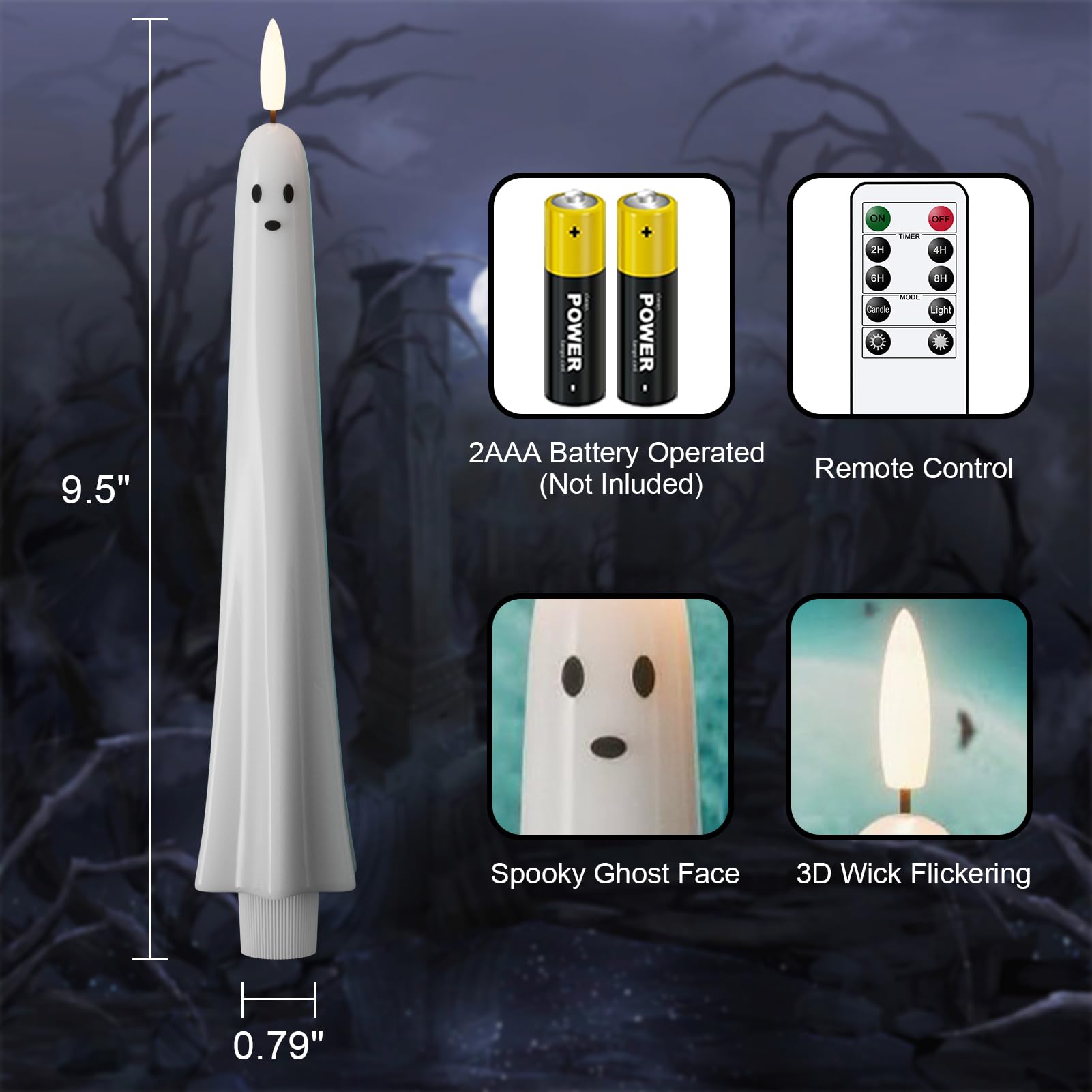 💥ON SALE💥5 Pack, Ghost Flickering LED Flameless Taper Candles with Remote 👻 🕯️