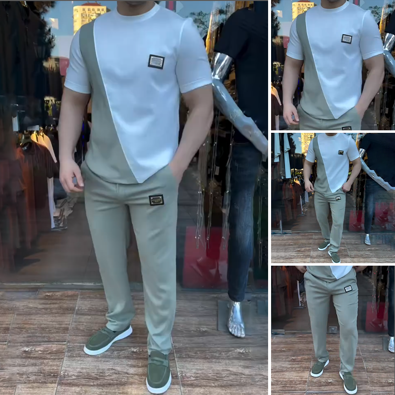 Men's Casual Crew Neck Top and Pants Set