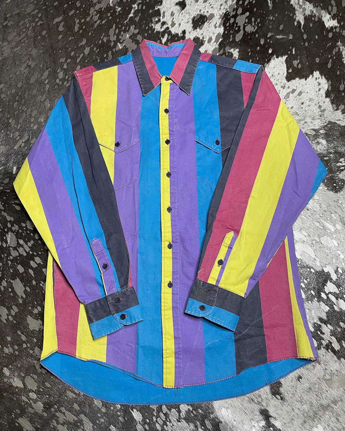 Men's Casual Vintage Blue Striped Long Sleeve Shirt