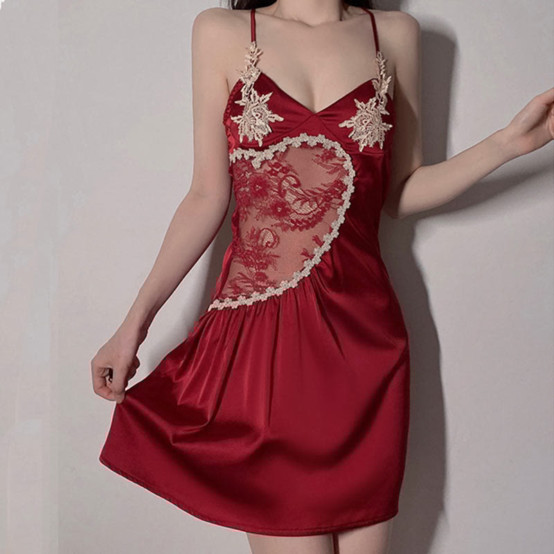 V-neck Lace See-through Lingerie Dress