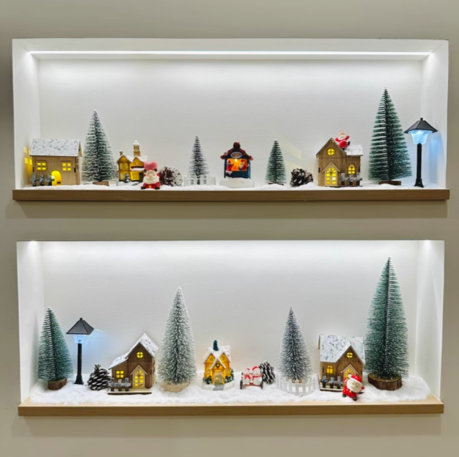 Christmas light up log cabin decoration Christmas tree micro landscape landscape town fireplace decoration scene layout