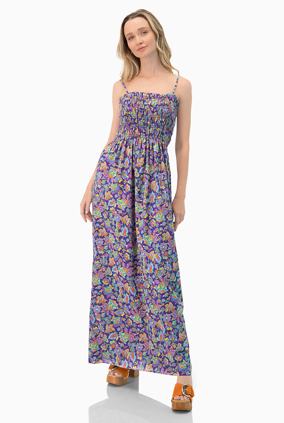 Vestido midi con detalle de smock