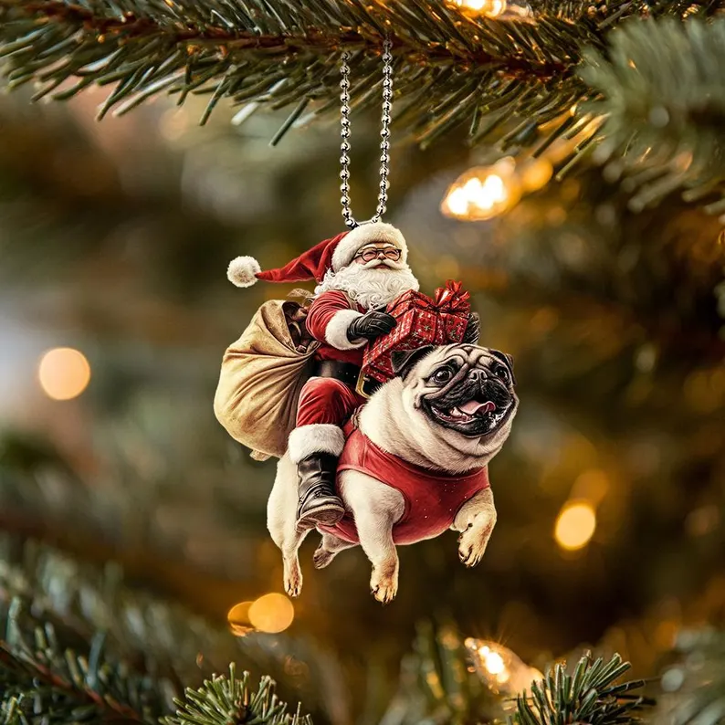 Happy Santa and Dog Ornament