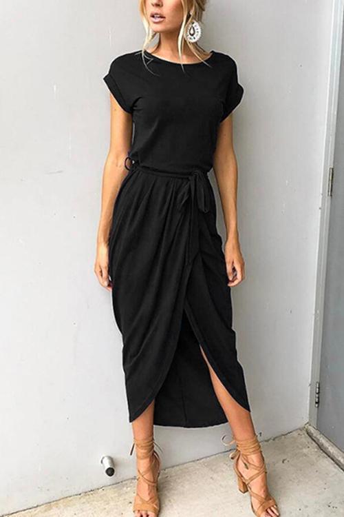 Heididress Crewneck Side Split Irregular Slim Dress