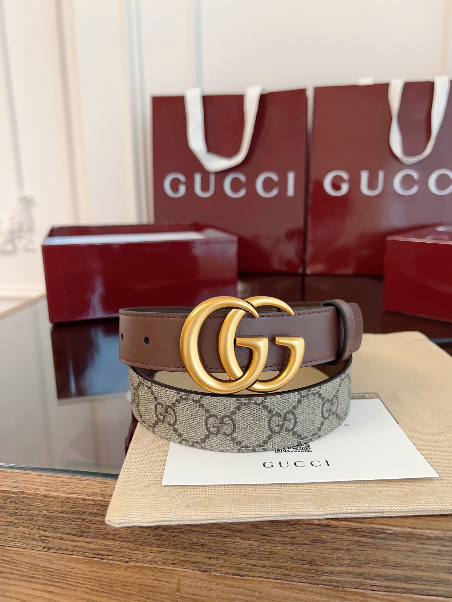 Gucci Double G steel buckle women's cowhide double-sided belt 3.0cm wide