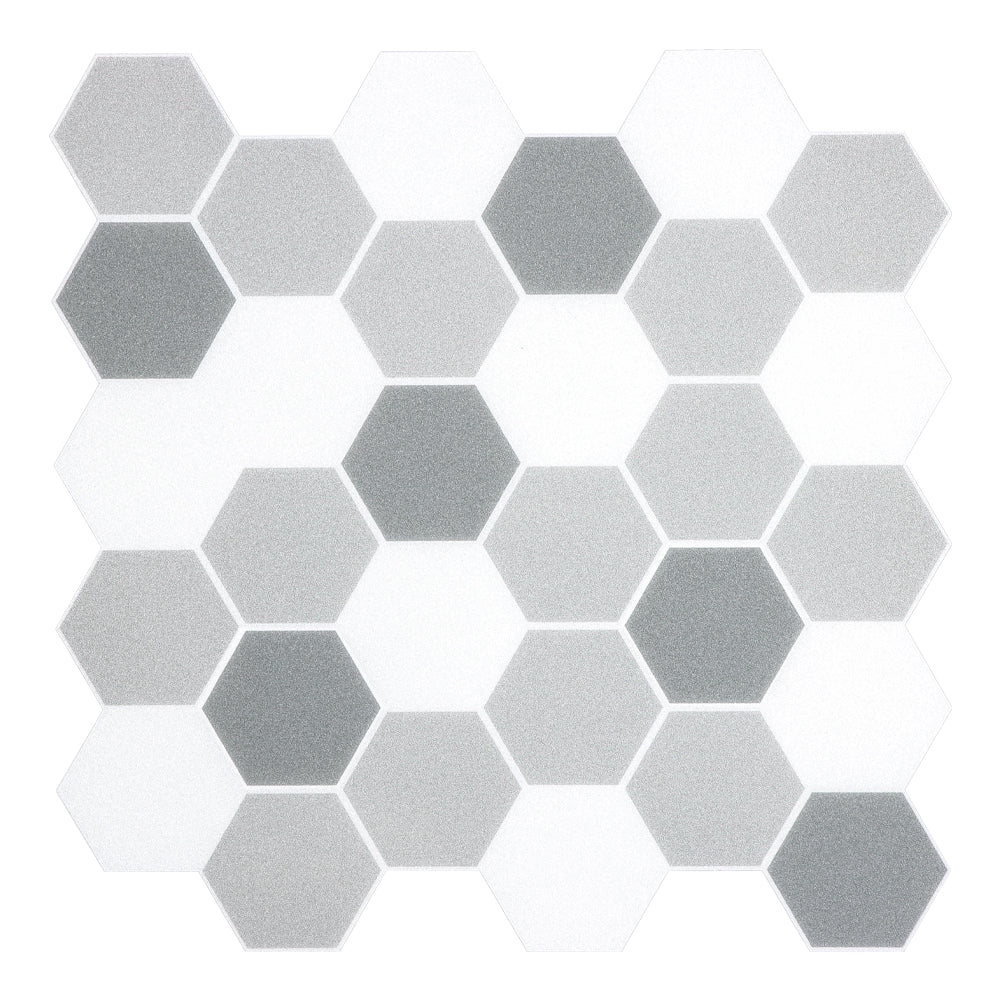 Grey and White Hexagon Peel and Stick Vinyl Floor Tile Sticker