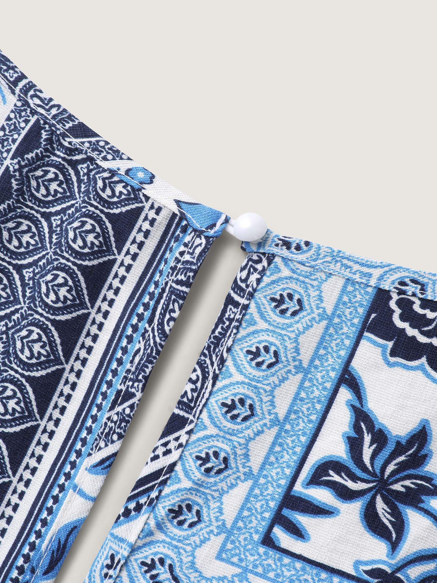 Floral Collage Shirred Straight-Leg Jumpsuit