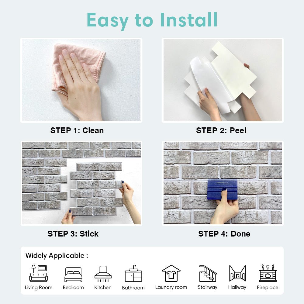 3D Distressed Brick Peel and Stick Wall Tile