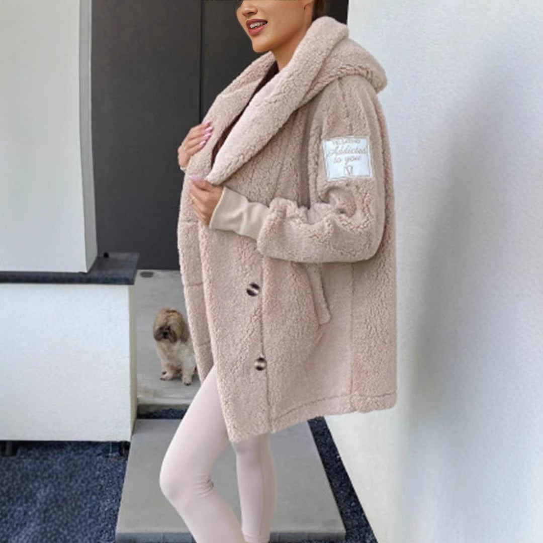 Women's Plush Loose-Fit Hooded Coat