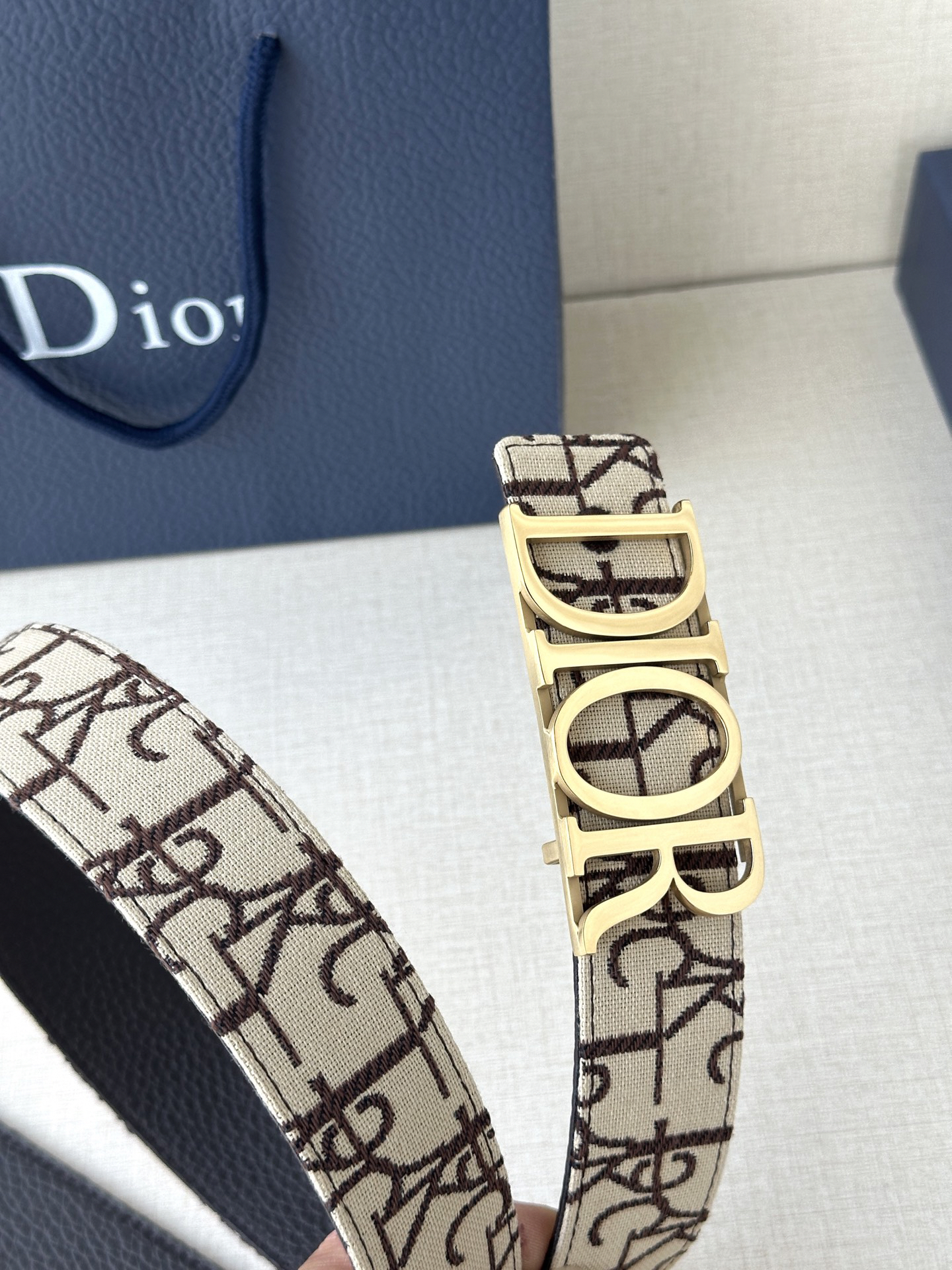 Dior Oblique Cosmo printed canvas leather belt 3.5CM wide