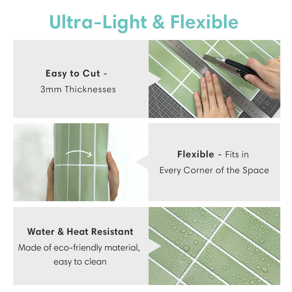 3D Sage Green Linear Mosaic Peel and Stick Wall Tile