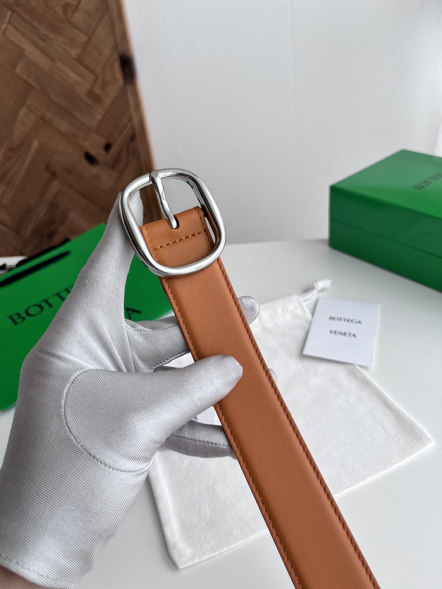 Bottega Veneta 25 smooth leather belt 3.5cm wide