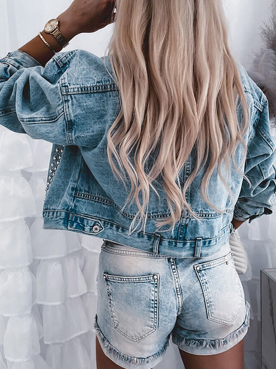 Street-Style Rivet Denim Jacket for Women