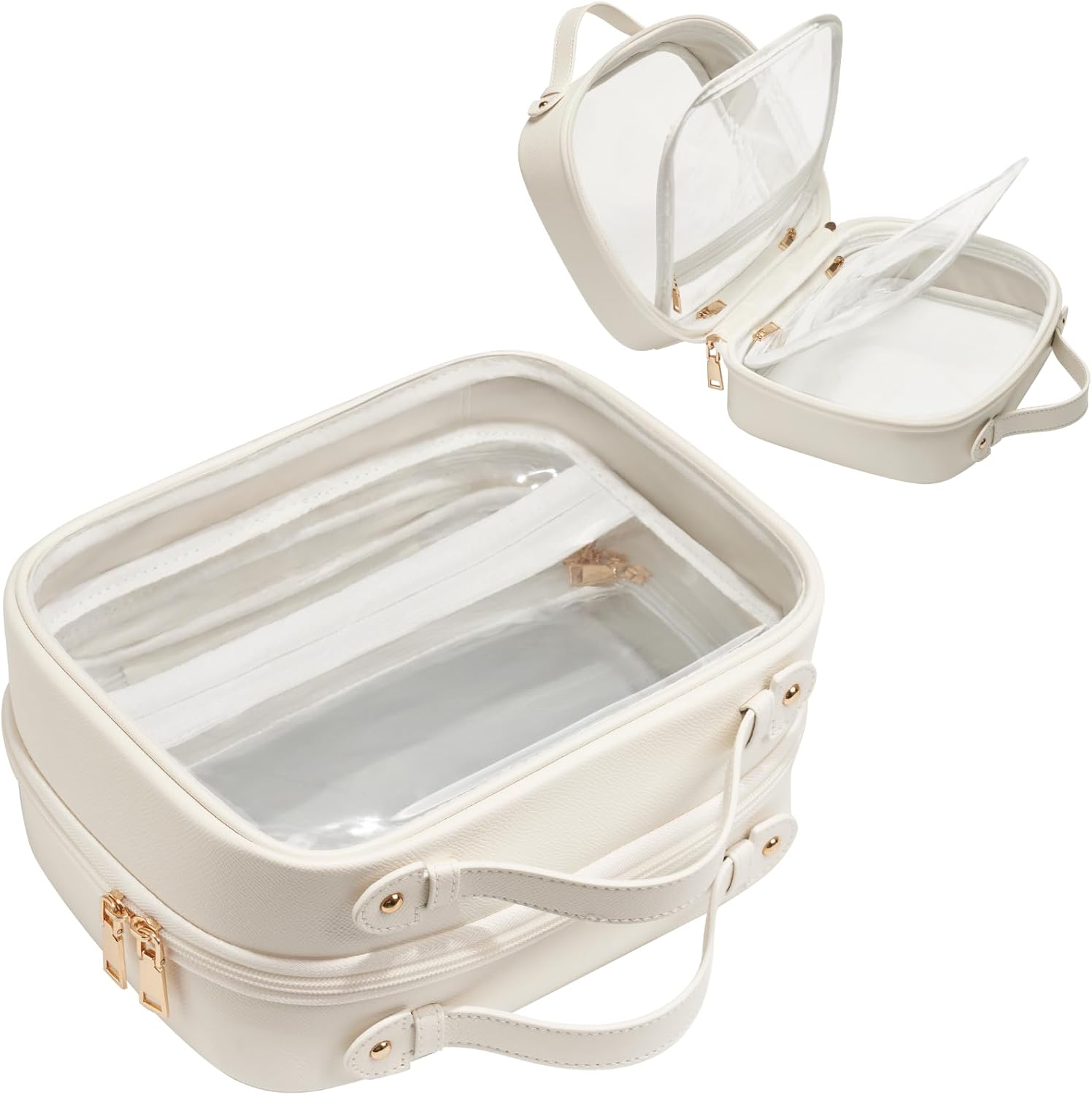 🔥Last Day 50% OFF🔥Clear Cosmetic Bag Double Layer Travel Toiletry Bag with 4 Compartments