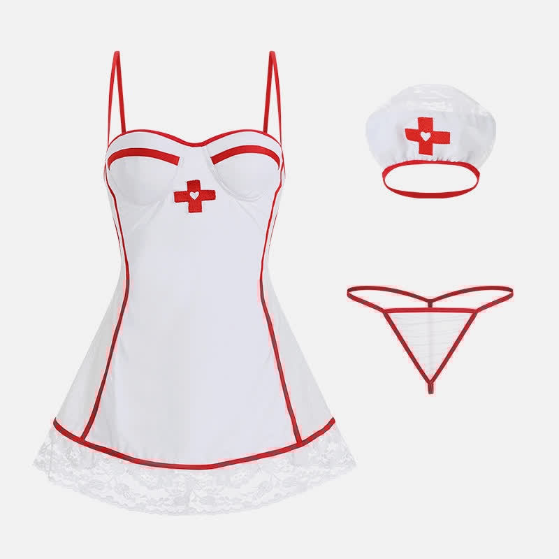 Cosplay Nurse Uniform Lace Slip Lingerie Dress