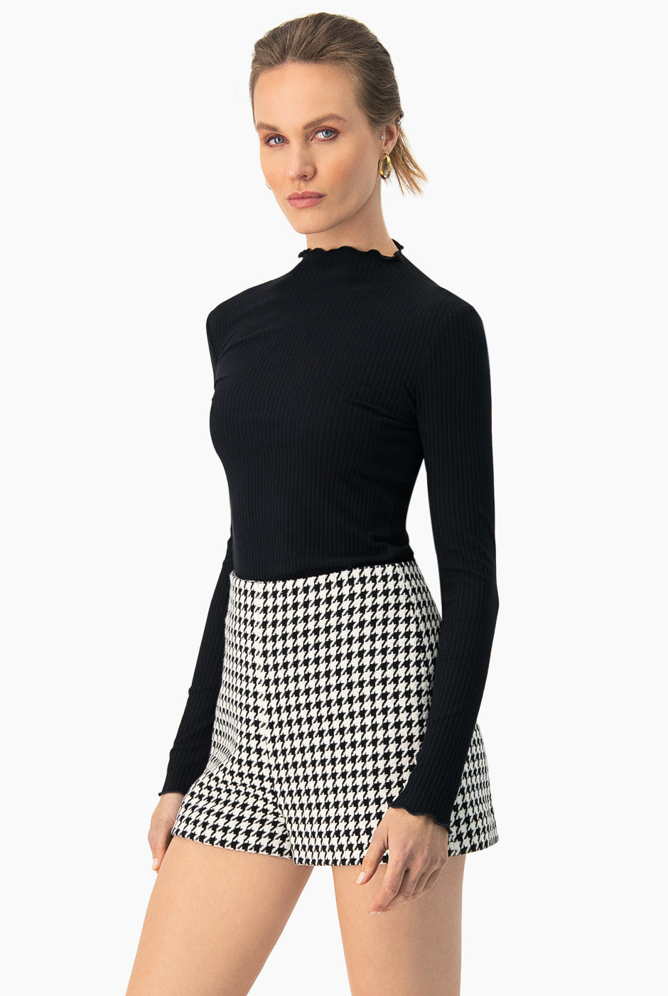 Blusa corta acanalada negro