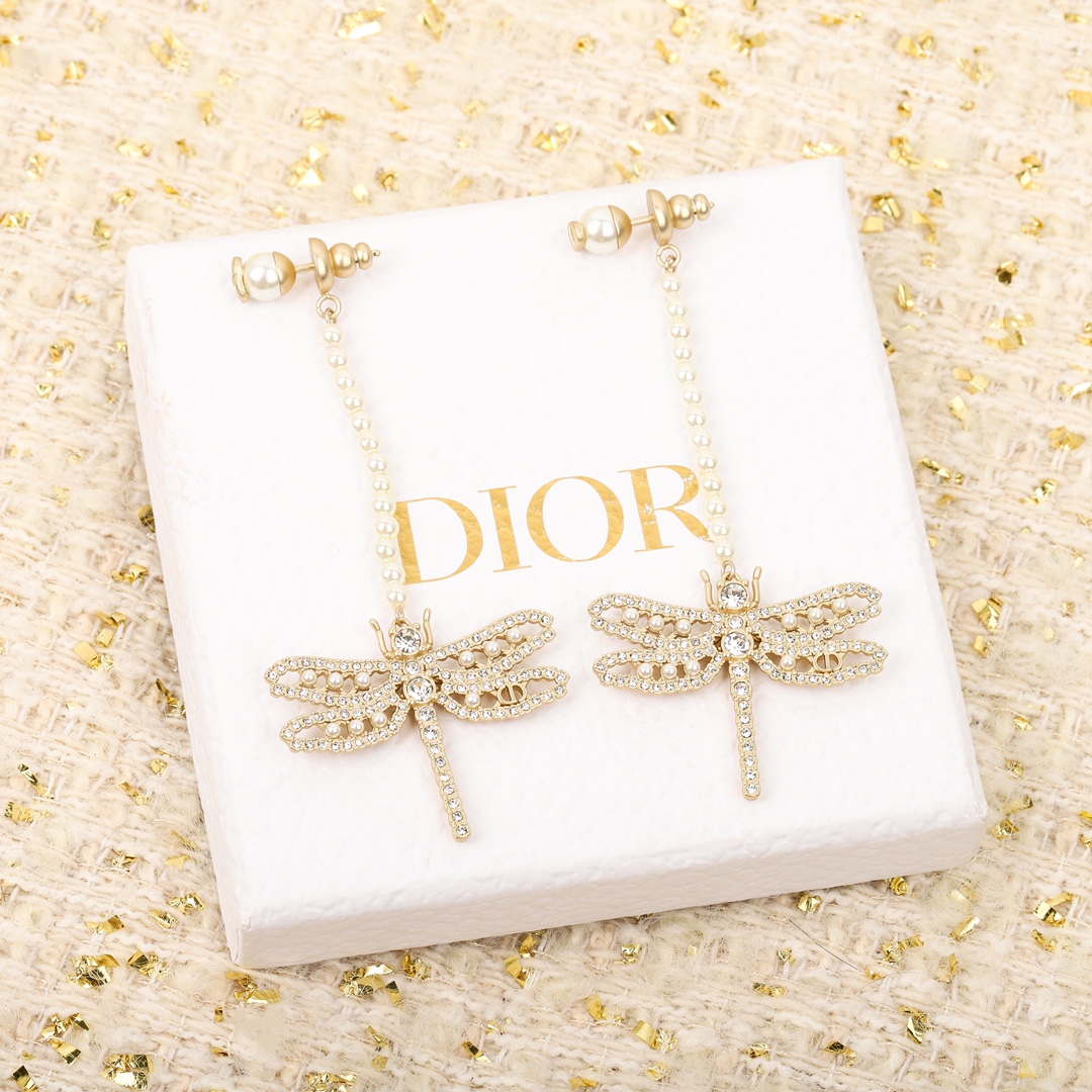 Dior Dragonfly Double Bead Earrings