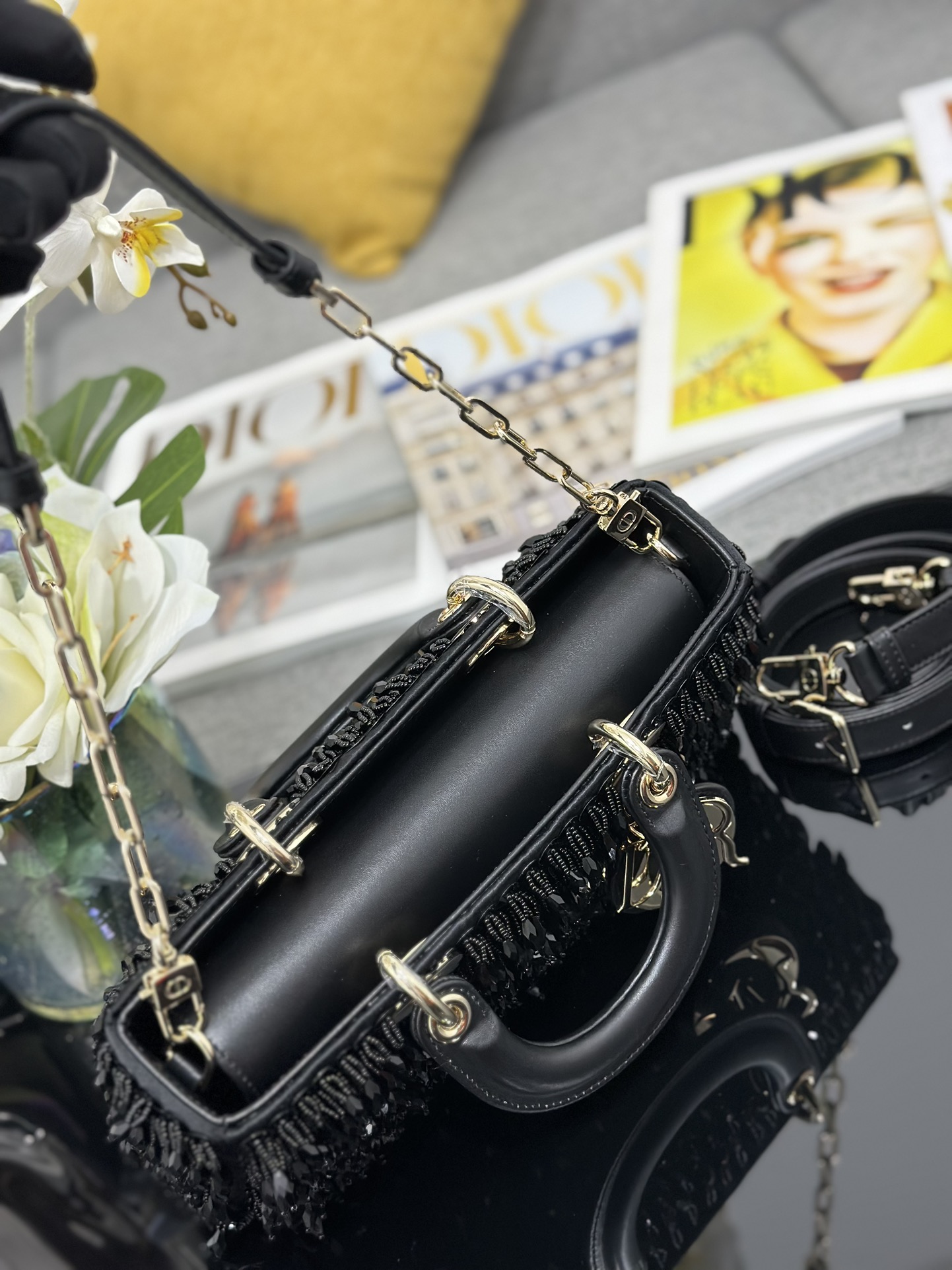 Dior Lady D-Joy Medium Embroidered Tassel Black M0540