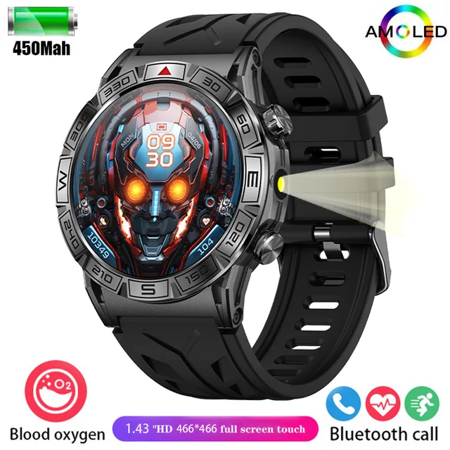 New men's outdoor three-proof 1ATM deep waterproof smartwatch 1.43inch 450Mah large battery HD Bluetooth call men's smartwatch